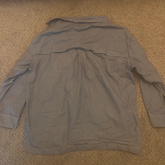 Banana Republic Oversized Striped Crescent Navy Cotton Button Down Shirt L - Picture 2 of 2